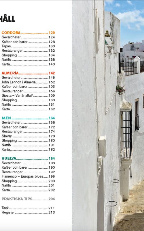 Uppslag från guideboken Mitt Andalusien - 216 sidor med 240 tips om Andalusien!