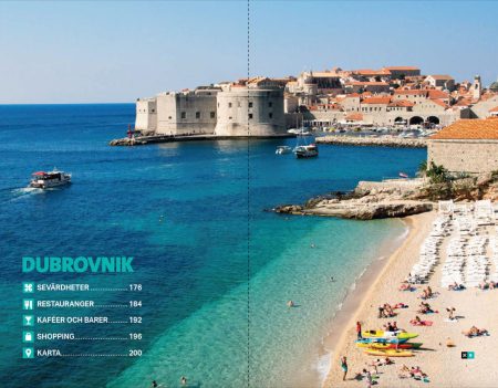 Uppslag från guideboken Mitt Kroatien om stranden i Dubovnik i Kroatien