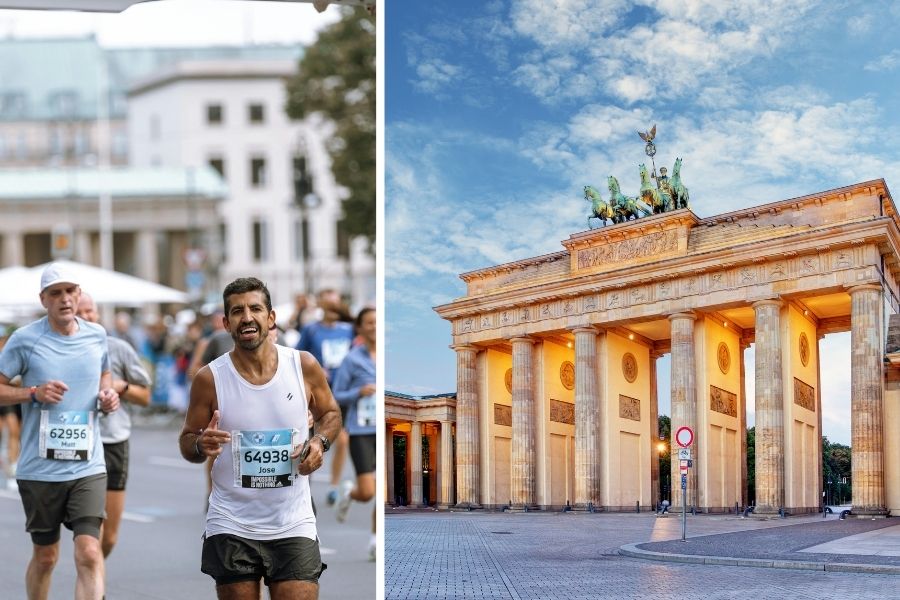 Berlin marathon, Brandenburger Tor, löpare, personer som springer marathon, stadsvy Berlin