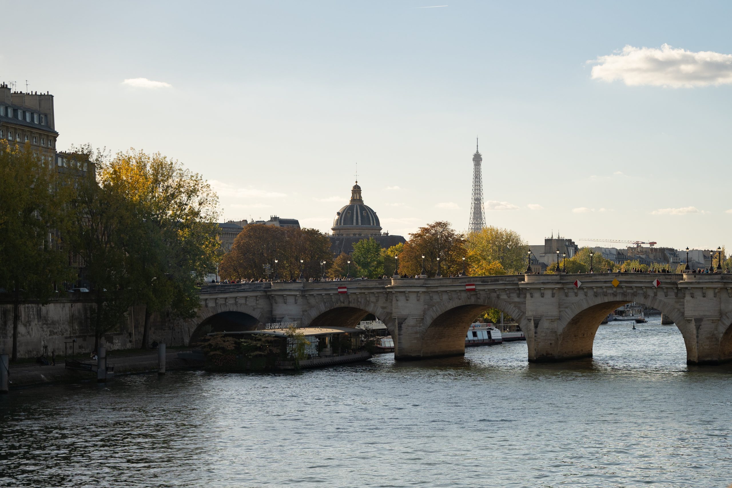 Eiffeltorn, bro, Seine, Paris, höst