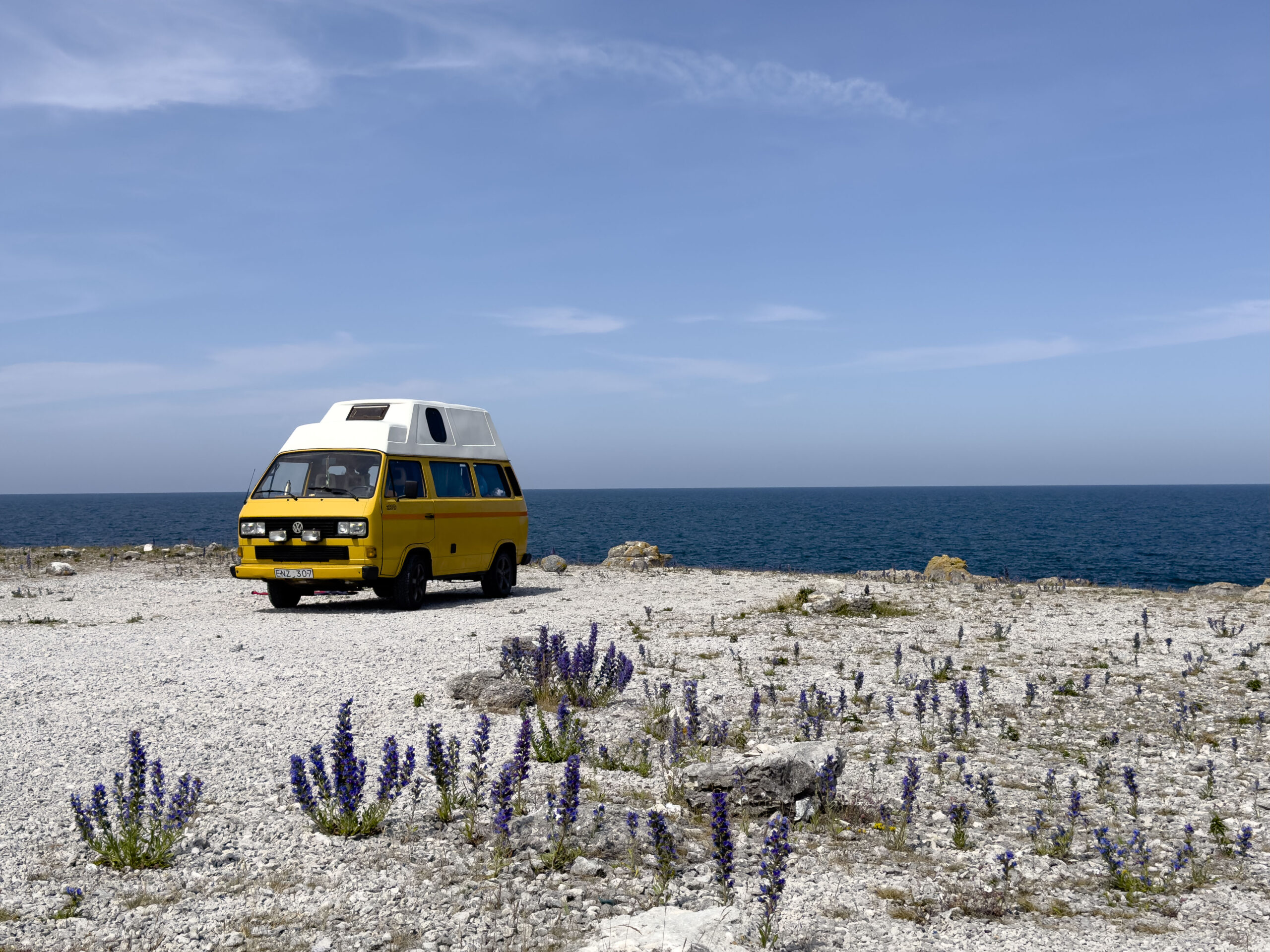 Van, camping, landskap, berg, sol, Gotland